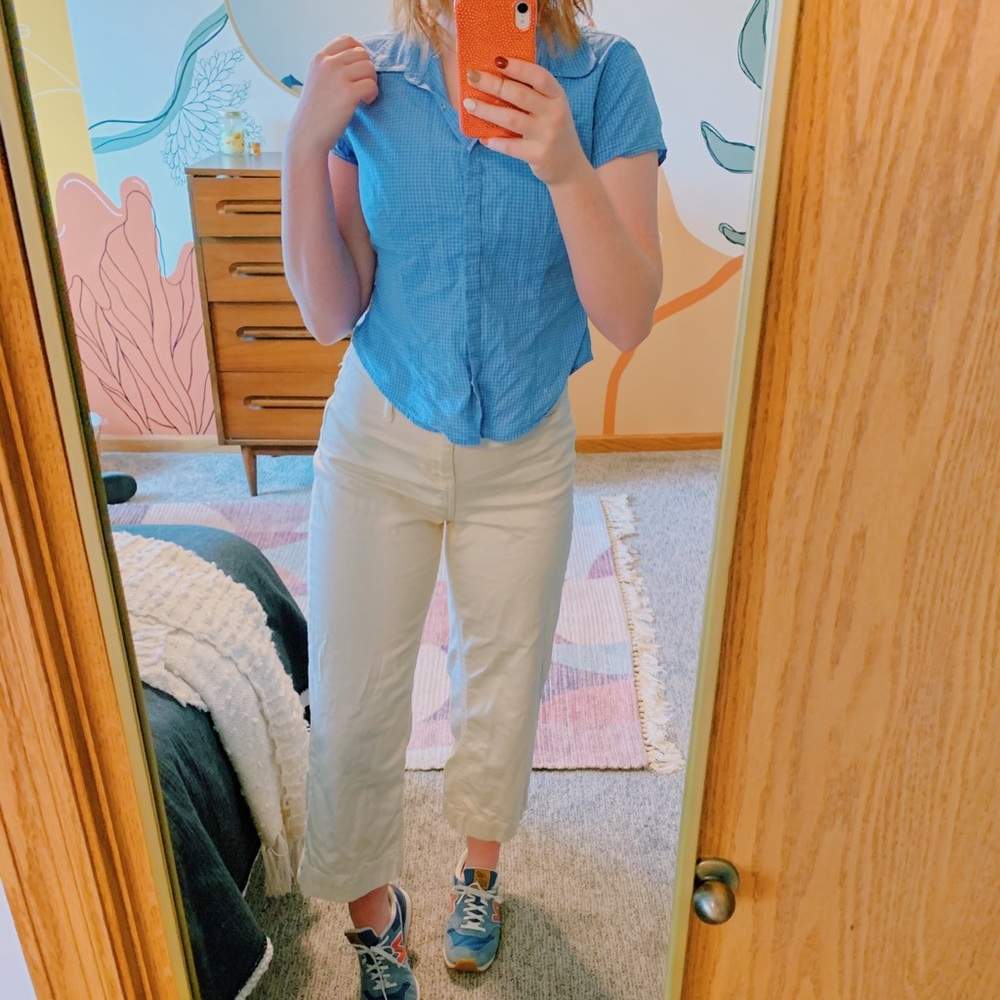blue gingham top
